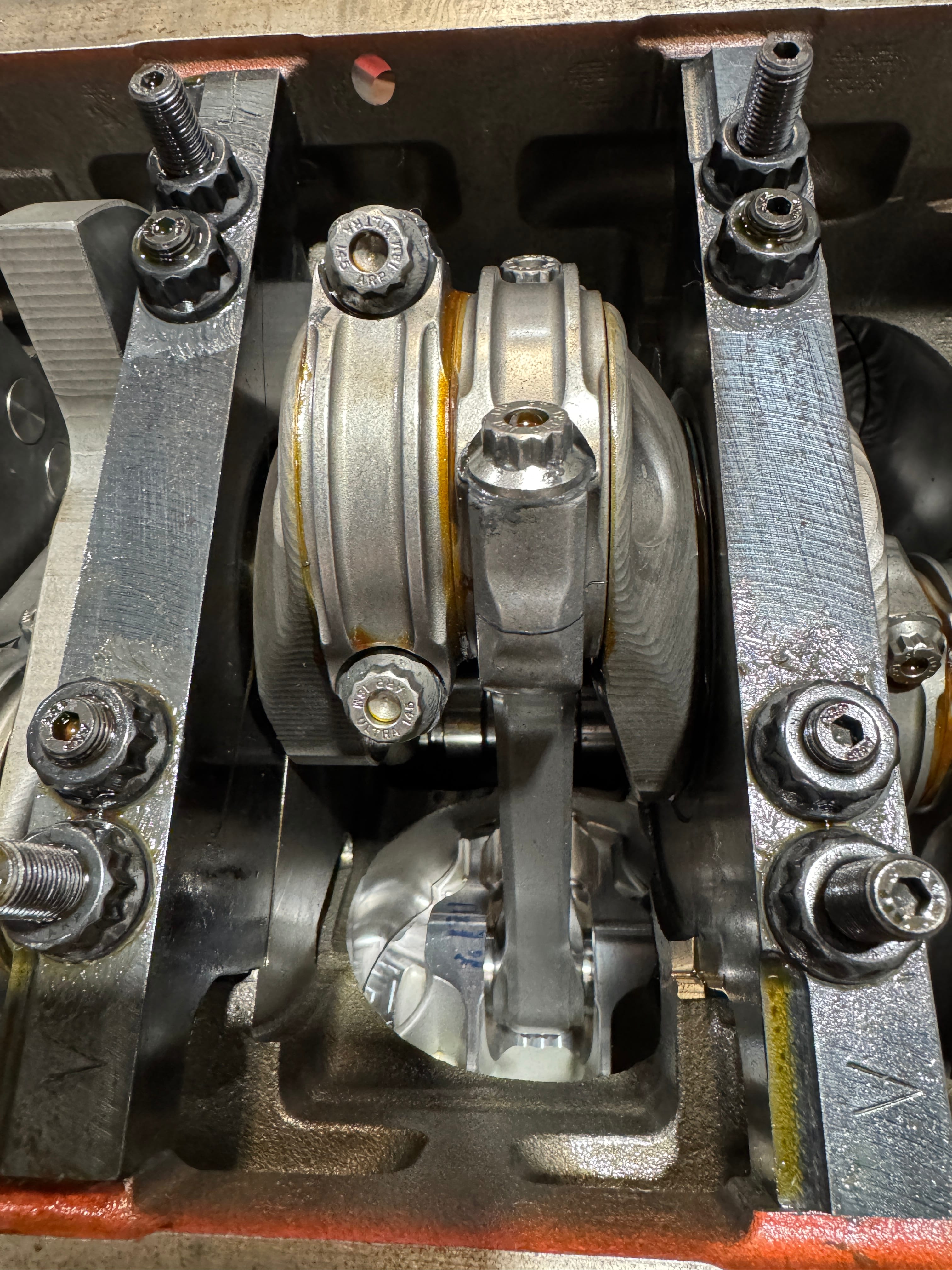 ARP connecting rod bolts installed on a performance engine rotating assembly
