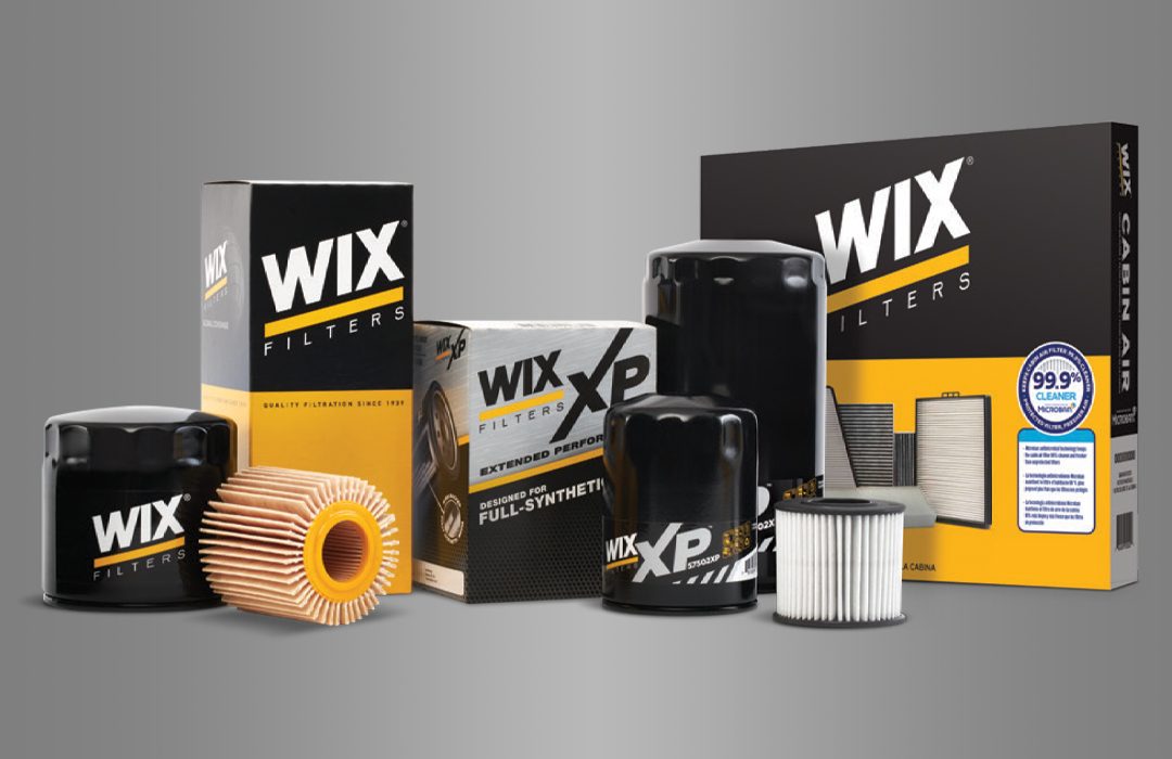 WIX oil filters on a performance engine workbench